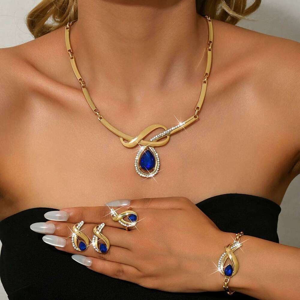 Cross border source fashion personalized alloy full diamond four piece jewelry set, wedding banquet dress, gift accessory Z260313