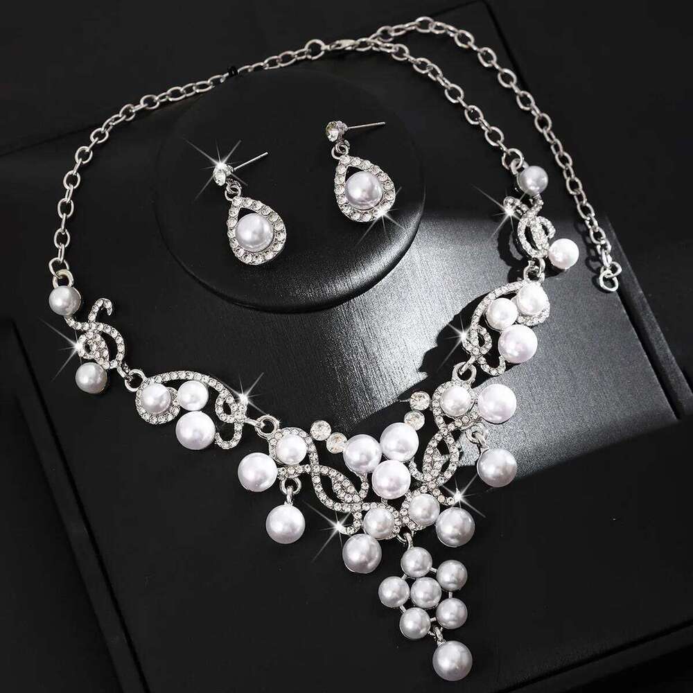 Rhinestone Pearls Bridal Jewelry Sets for Women Choker Necklace Earring and Bracelet Set Wedding Prom Birthday Accessories Z260313