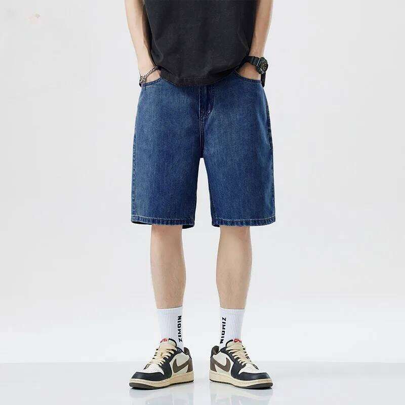2025 Korean Style Vintage Men's Jeans Summer Loose Male Wide Leg Knee Length Shorts New Washed Fashion Short Denim Pants Z260314