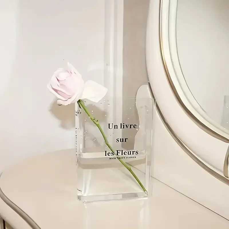 Clear Book Vase Aesthetic Acrylic Vase Unique Flower Vase For Cute Bookshelf Decor Modern Style Vase Room Decor Floral Container Y260314