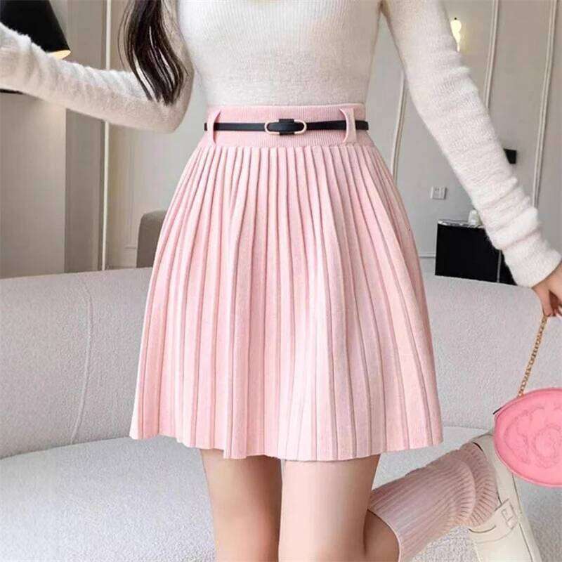 Elegant Aesthetic Pleated Women High-End Luxury Knitted Short Skirts for Woman Autumn Classic Elastic Waist A-Line Skirt Z260314