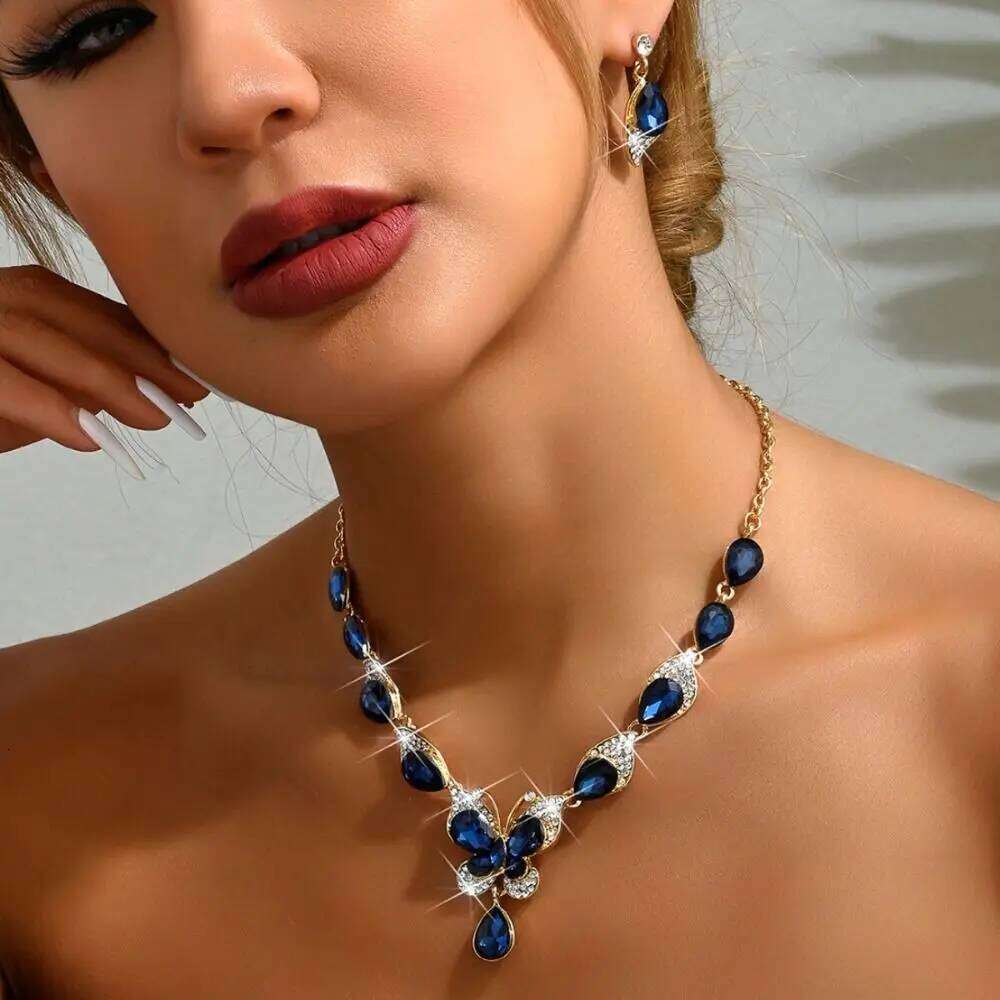 Crystal Shining Exquisite Earrings Necklace Set Luxury Bracelet Rhinestone Butterfly Jewelry Banquet Z260313