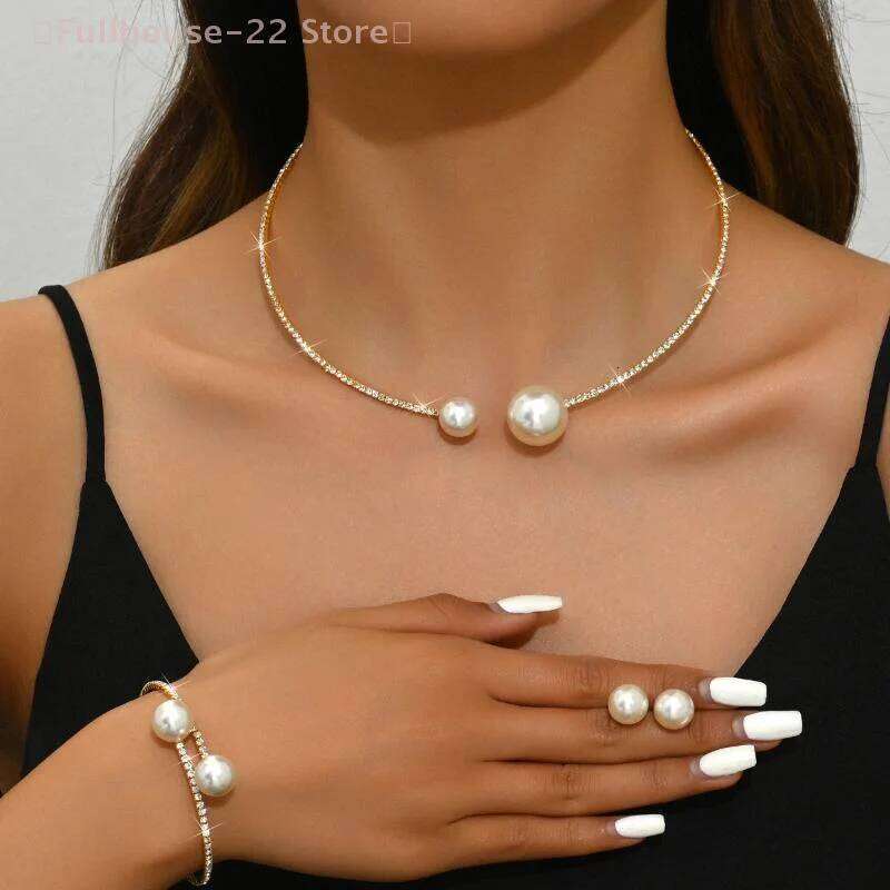 MAX-221 Set Classic Wedding Party Jewelry Sets For Women Pearl Rhinestones Necklace Bracelet Accessories Gift Z260313