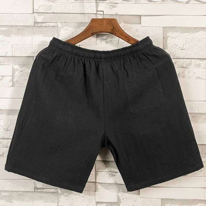 New Men's Cotton Shorts Pants Male Summer Breathable Solid Color Linen Trousers Fitness Streetwear Lace up Bottoms Z260314