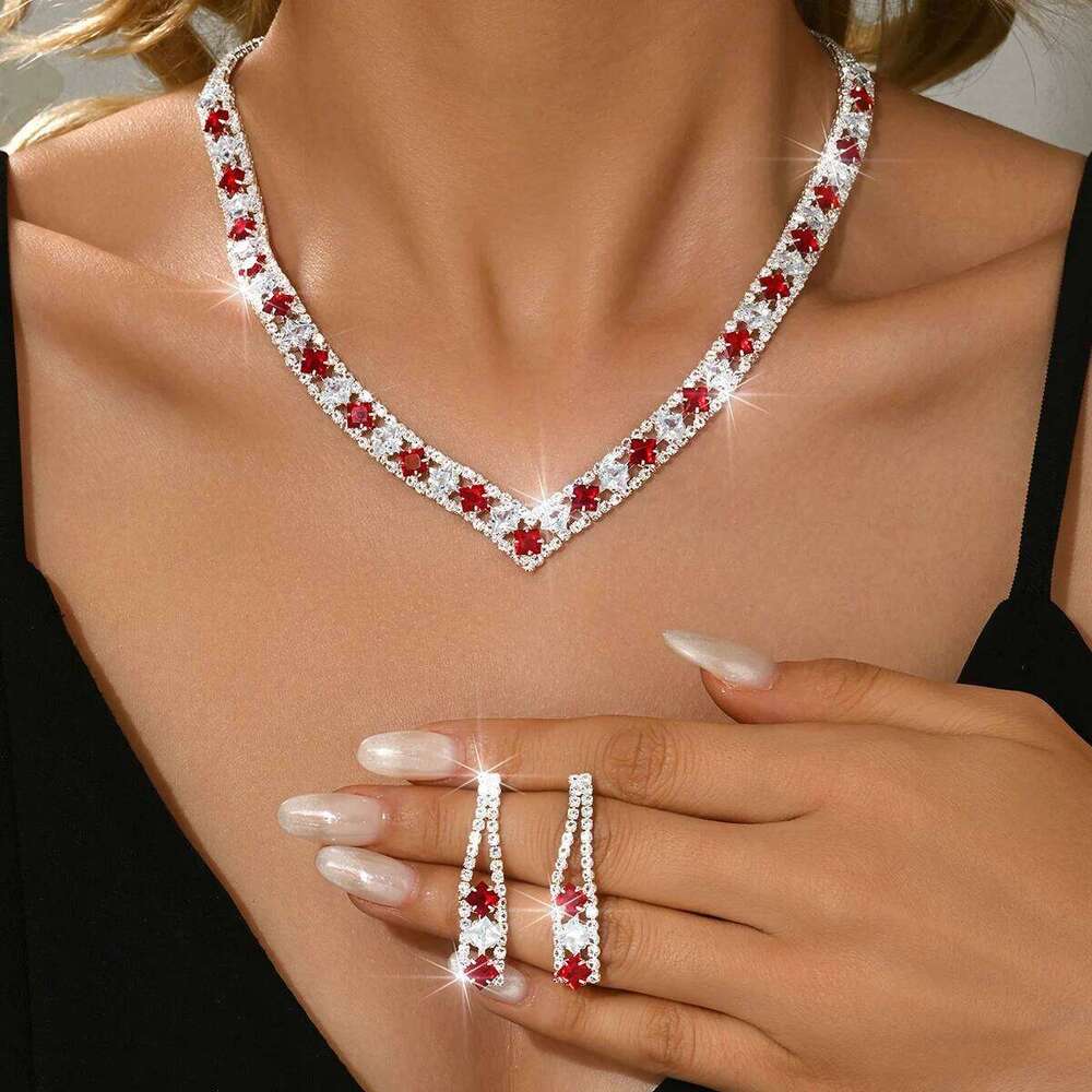 Bestselling Design Full Diamond Personalized Elegant Necklace Earrings Fashion Multi color Set Z260313