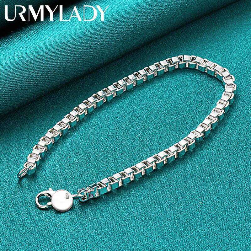 URMYLADY 925 Sterling Silver 4mm Box Chain Bracelet For Men Women Wedding Party Charm Jewelry Z260313