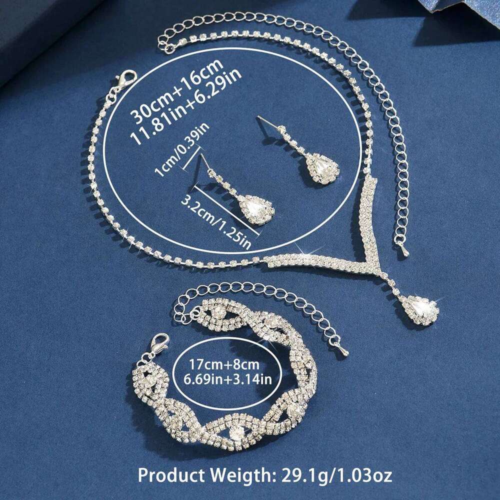 4PC Women's Fashion Simple Water Drop Necklace Earrings Bracelet Jewelry Set Suitable for Wedding, Party, Festival Gifts Z260313