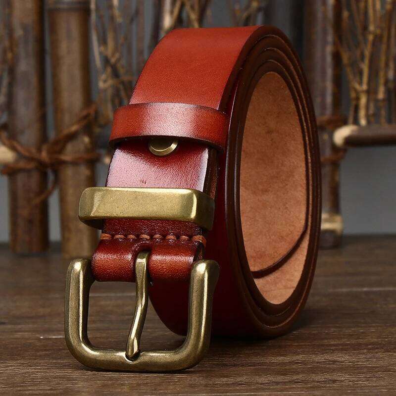 3.8CM Male Cowskin Genuine Leather Strap Pure First Layer Cowhide Retro Pin Copper Buckle Men Belt For Jeans Z260226