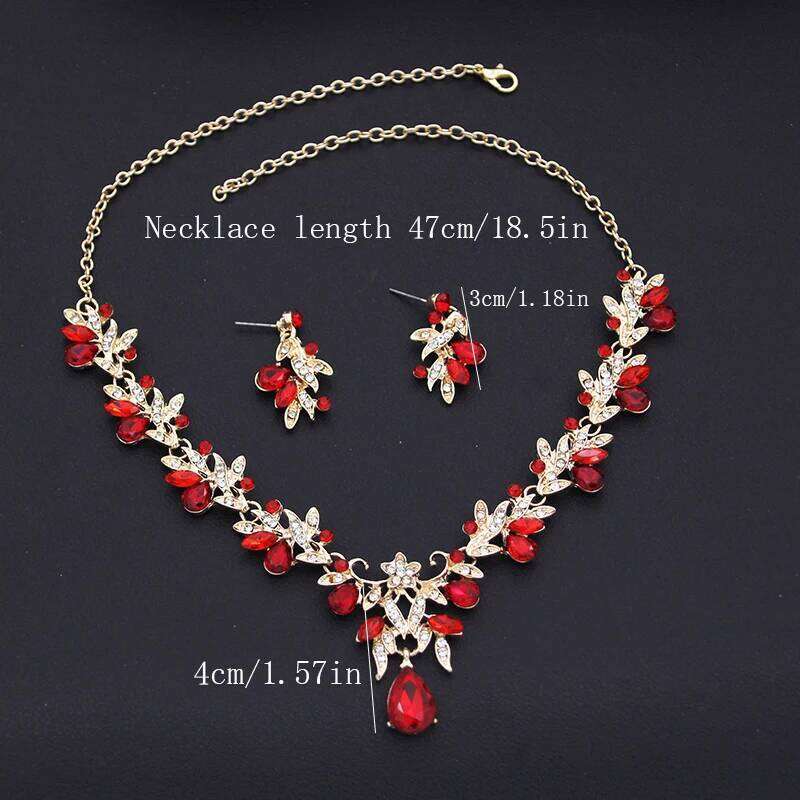 Luxury Bride Crown Sets for Women Red Tiaras and Necklace Earrings Party Prom Bridal Wedding Jewelry Set Accessory Z260313