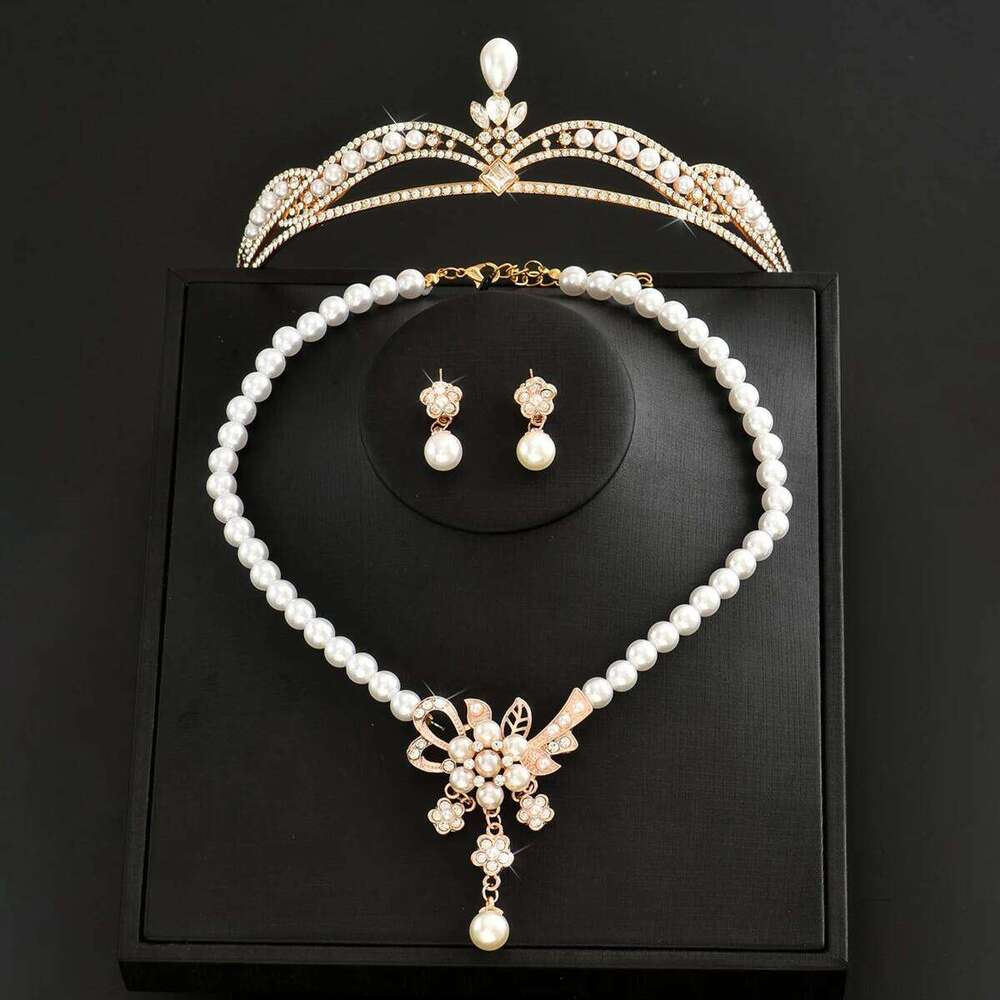 Ladies' Fashion Design Sense Palace Style Flower Crown Necklace Earrings Jewelry Set Wedding Festival Gift Z260313