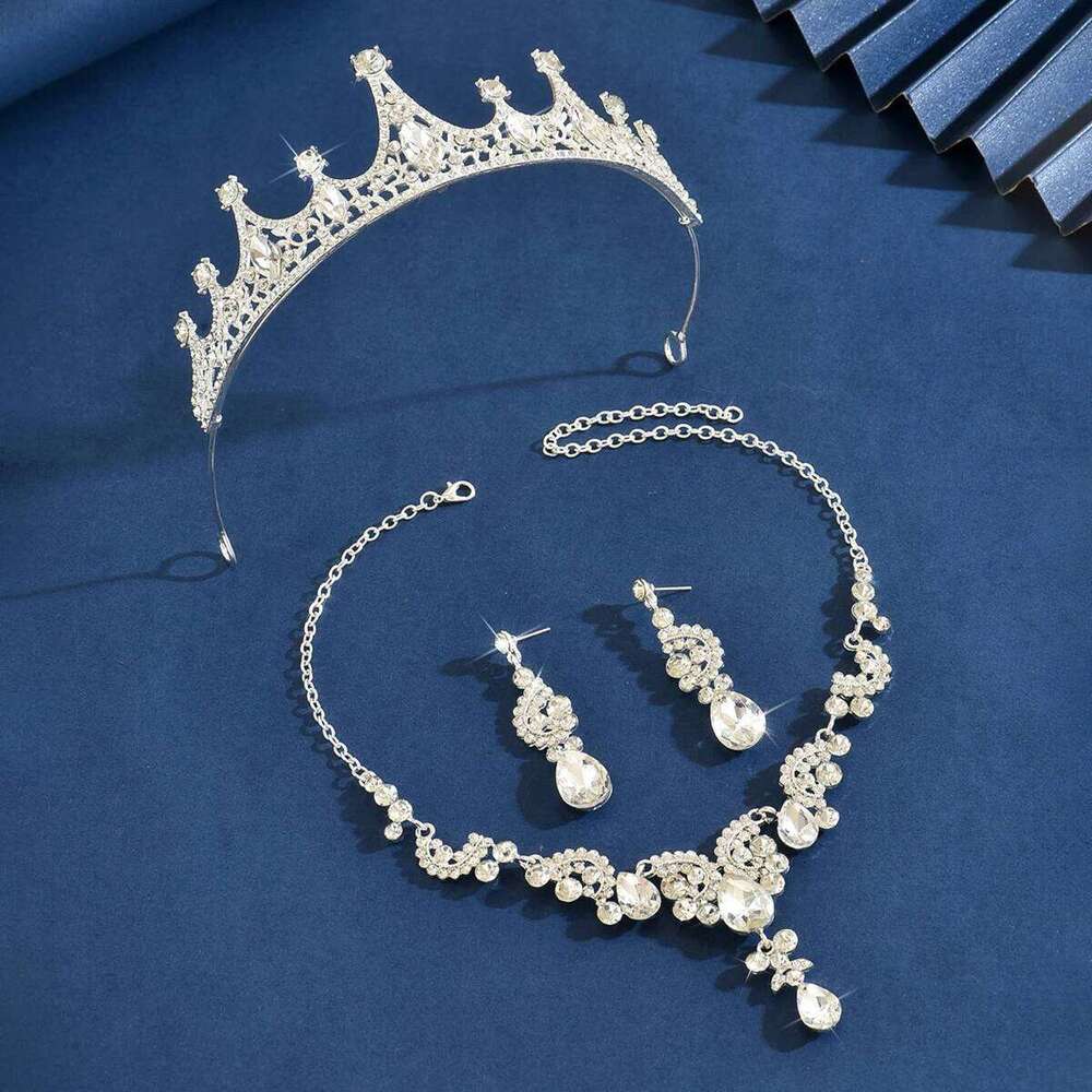 Ladies' Fashion Water Drop Luxury Crown Necklace Earrings Jewelry Set Wedding Party Festival Gift Z260313