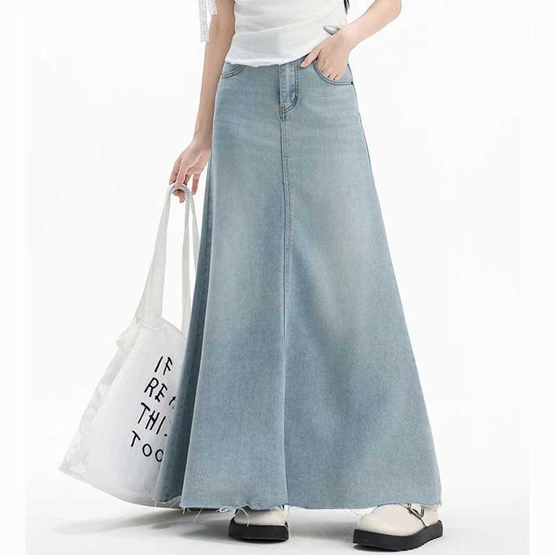 Summer Female Retro Casual High Waist Jeans Skirts New Fashion Women Mid-Long Denim Skirts s Chic Korean Denim Dress M260314