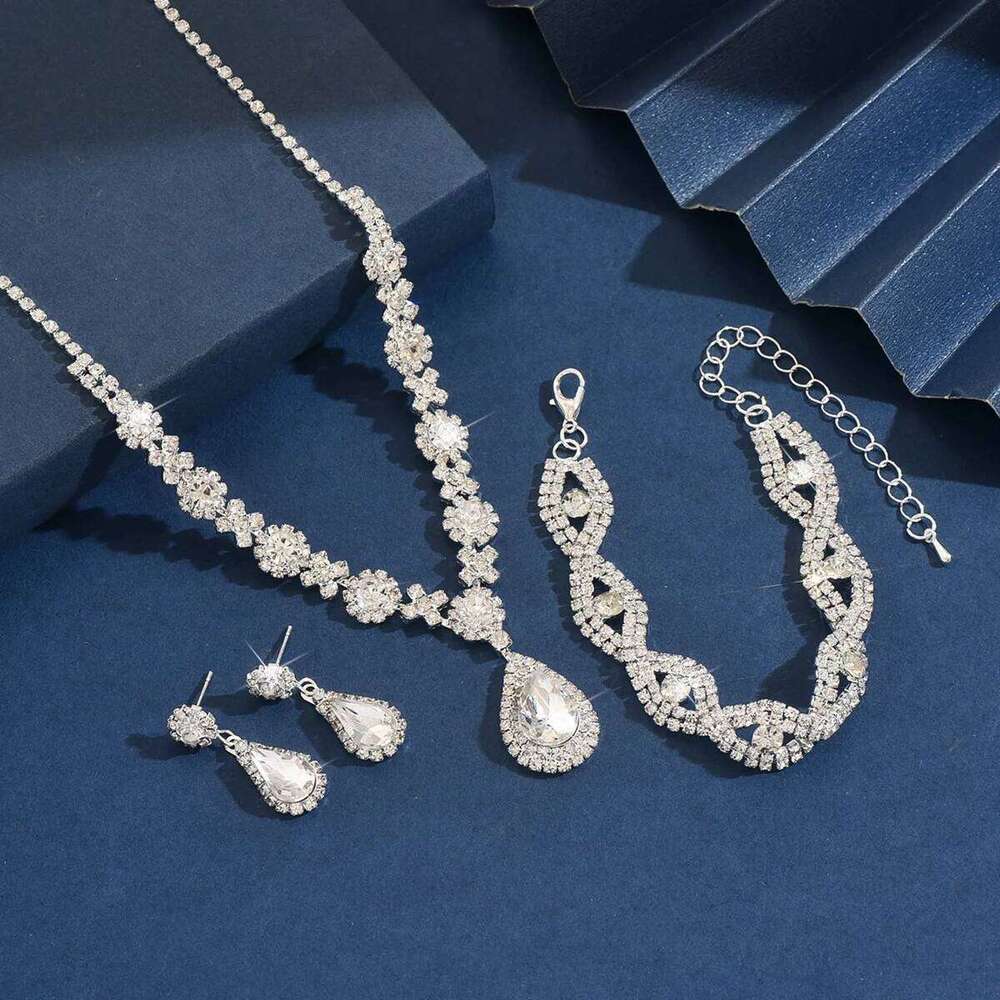 Glamorous Black Drop Zircon Jewelry Set - Necklace Bracelet + Earrings for Evening Party Wedding Z260313