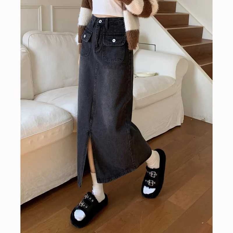 Summer Female Retro Thin High Waist Skirt Hot Sale Lady Wrap Hip A-line Slit Jeans Skirts s Casual Fashion Denim Dress M260314