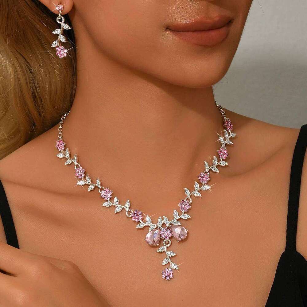 European and American cross-border e-commerce droplet branch leaf bride necklace two-piece set of banquet accessories Z260313