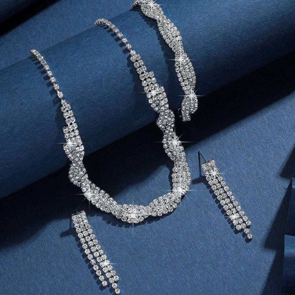 Shiny Copper Water Drill Necklace Earrings Bracelet Women Party Cocktail Daily Fashion Jewelry Z260313
