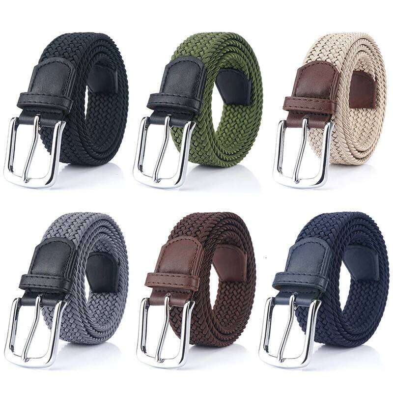 VATLTY Fashion Woven Elastic for Women Men Solid Alloy Silver Buckle Stretch Strap Female Jeans Brown Belt Girdles Male Z260226