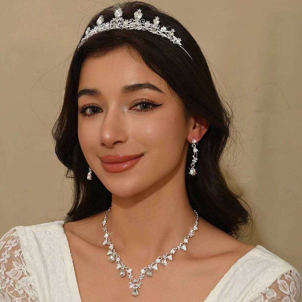 Ladies' fashionable, simple, light luxury style crown necklace earrings jewelry set suitable for wedding and holiday gifts Z260313