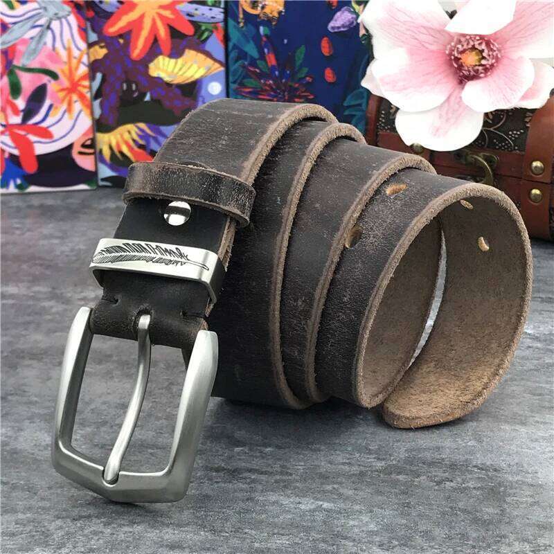Stainless Steel Buckle Mens Luxury Super Thick Genuine Ceinture Belts Leather Waist Belt Men SBT0006 Z260226