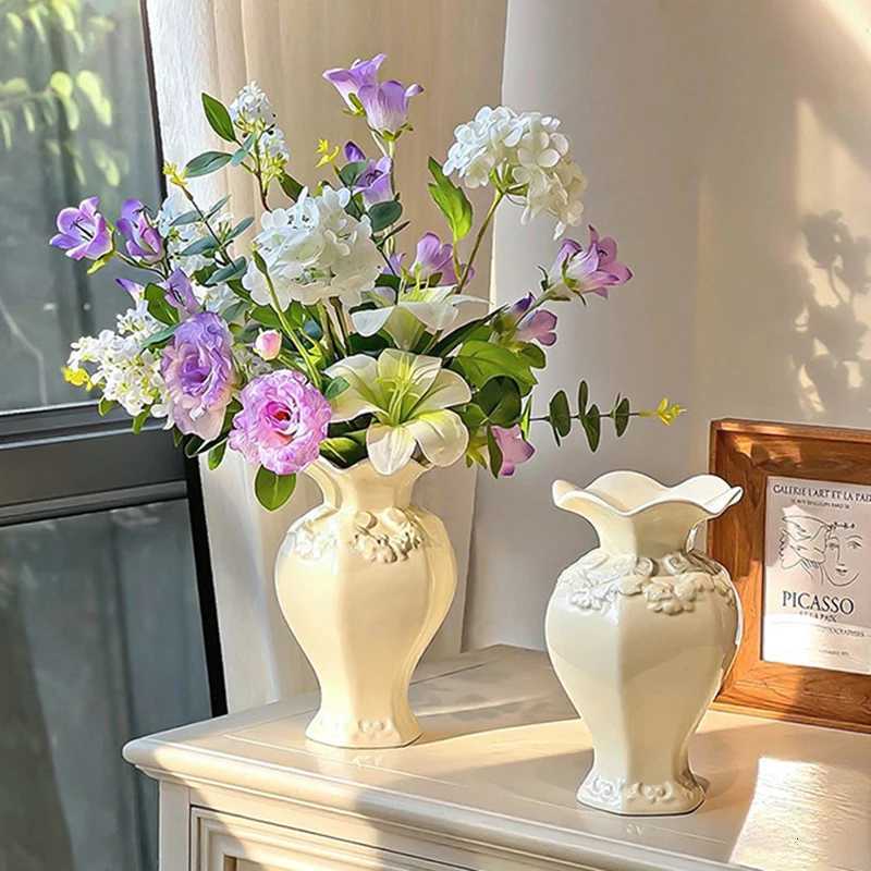INS Ceramic Vase Aesthetic Flowerpot Nordic Plant Pot Desktop Bouquet Vases White Flower Bottle Wedding Home Desktop Decor Y260314