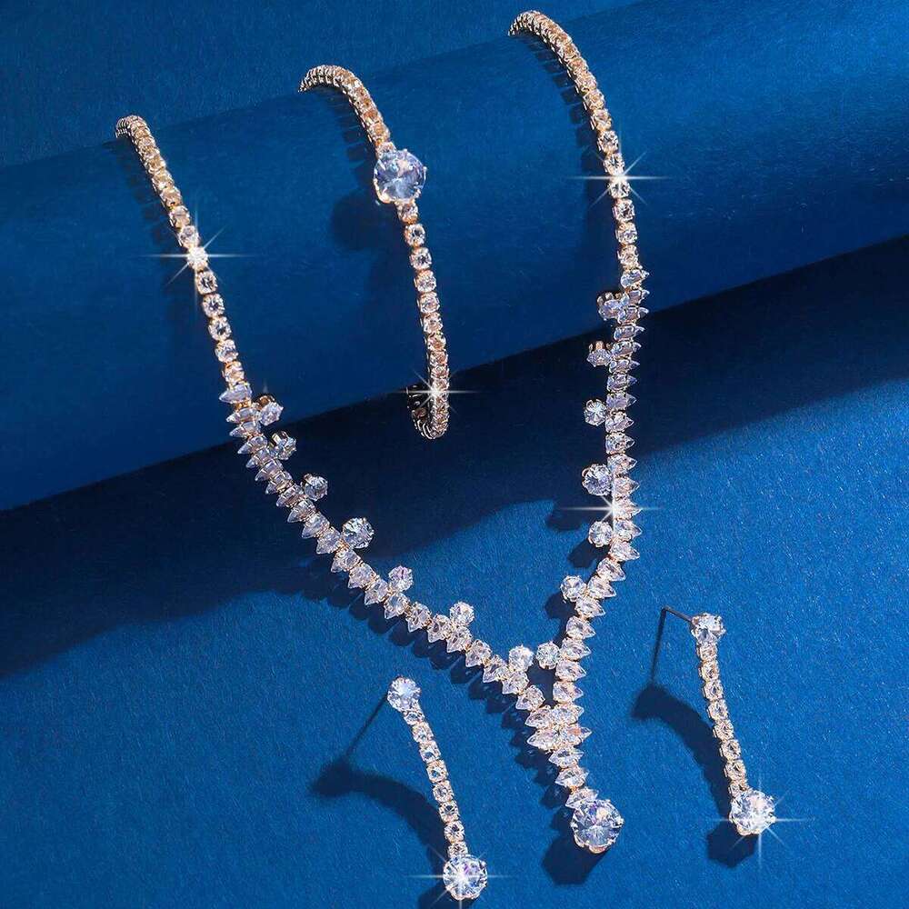 4PC Women's Fashion Geometric Round Necklace Earrings Bracelet Jewelry Set Suitable for Wedding, Party, Festival Gifts-8526 Z260313