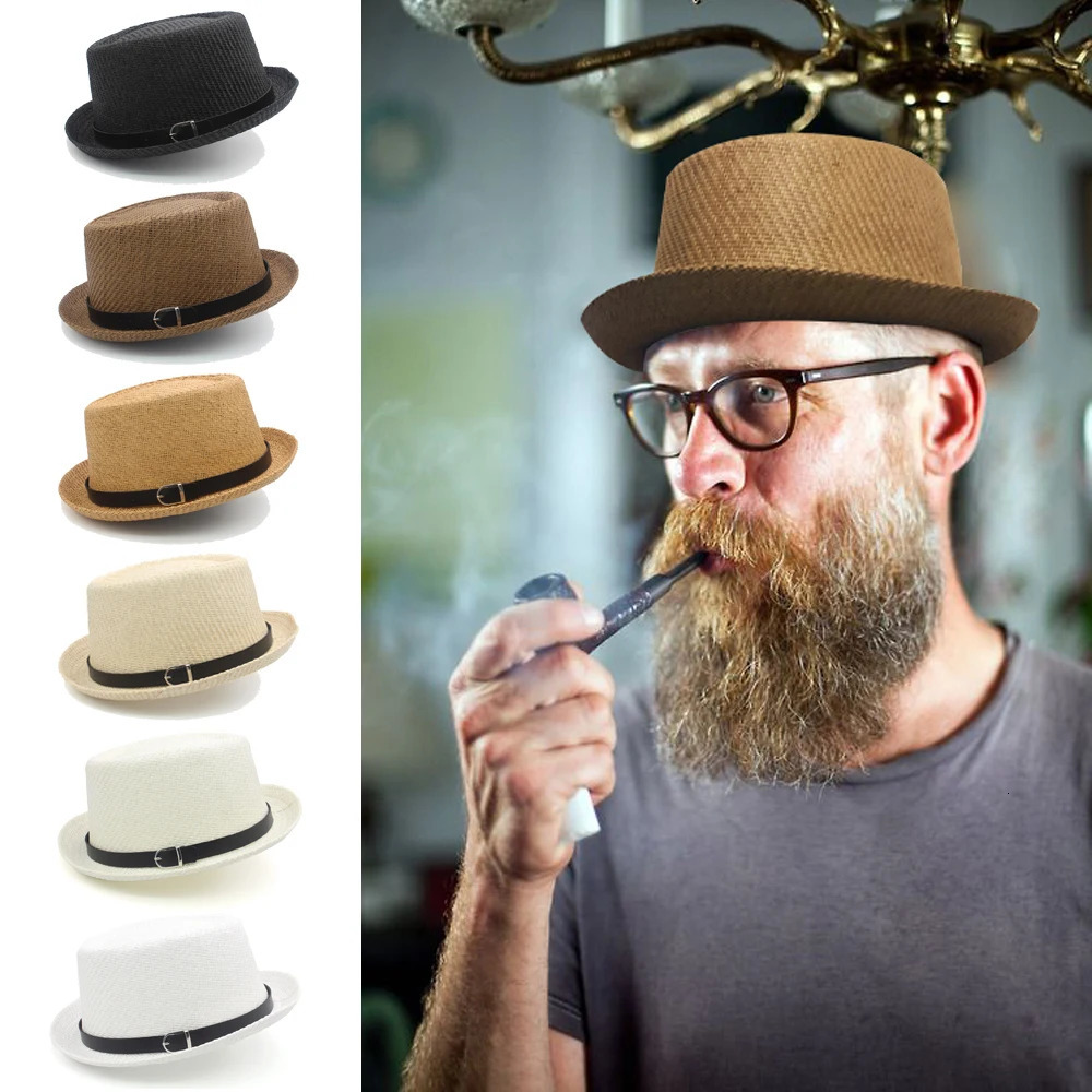 Men Women Classical Straw Pork Pie Hats Fedora Sunhats Trilby Caps Summer Boater Beach Outdoor Travel Party Size US 7 14 UK L 260309