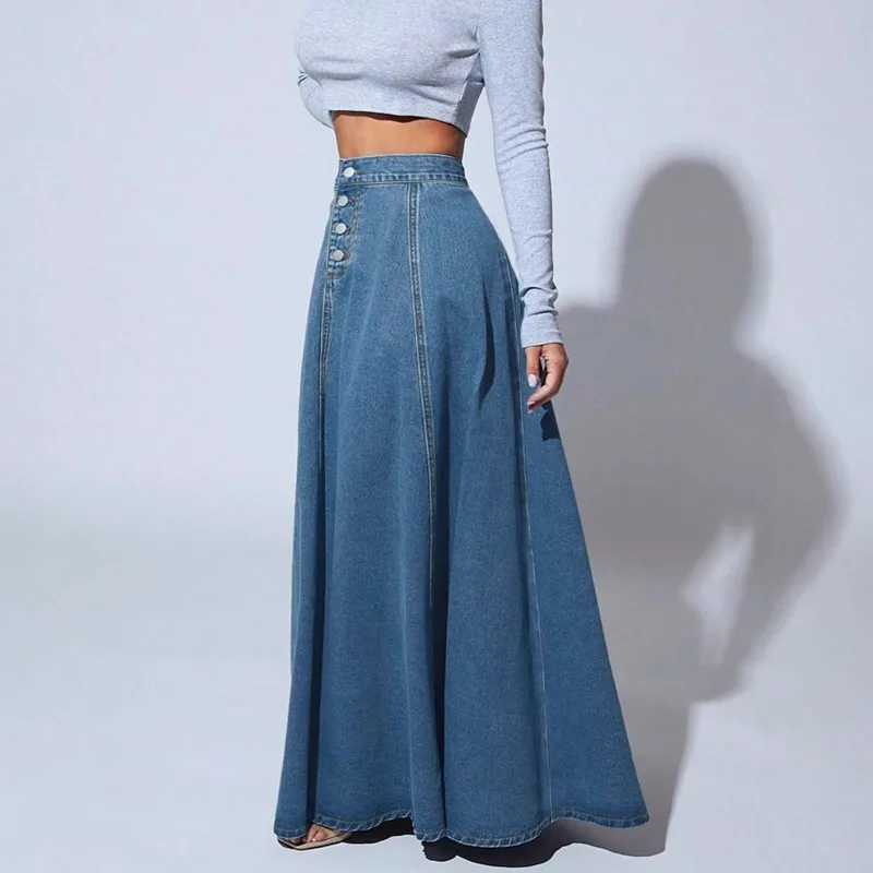 Retro Foreign Style Design Sense Single Breasted Denim Skirt Womens Swinging A Word Skirt M260314