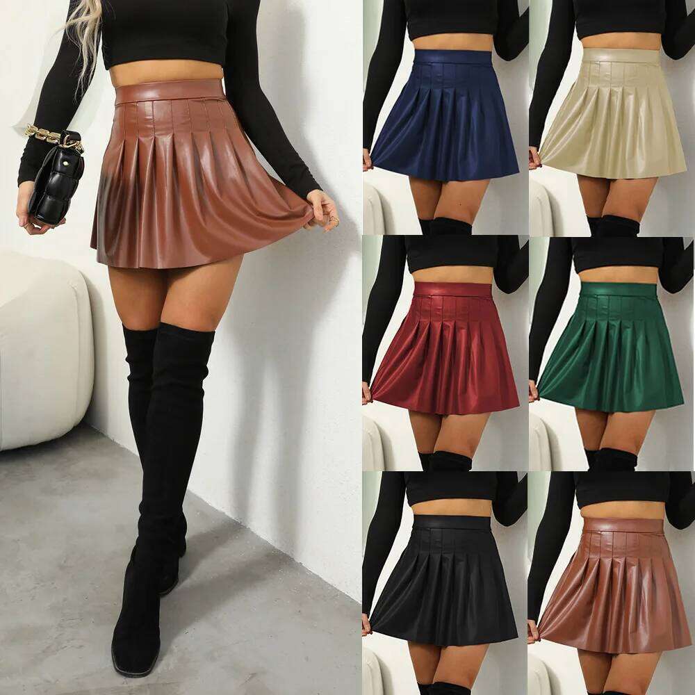 Women's Short 2025 Spring/Summer Europe and America Solid Color High Waist Hundred Fold Small Leather Skirt Z260314