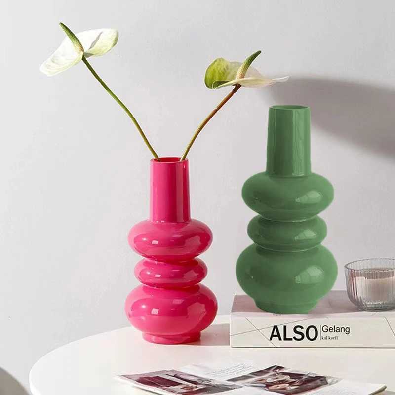 1pc Bohemian Style Pink Glass Vase Minimalist Vintage Design for Hydroponic Fresh Flowers Irregular Shape Ideal for Home Y260314