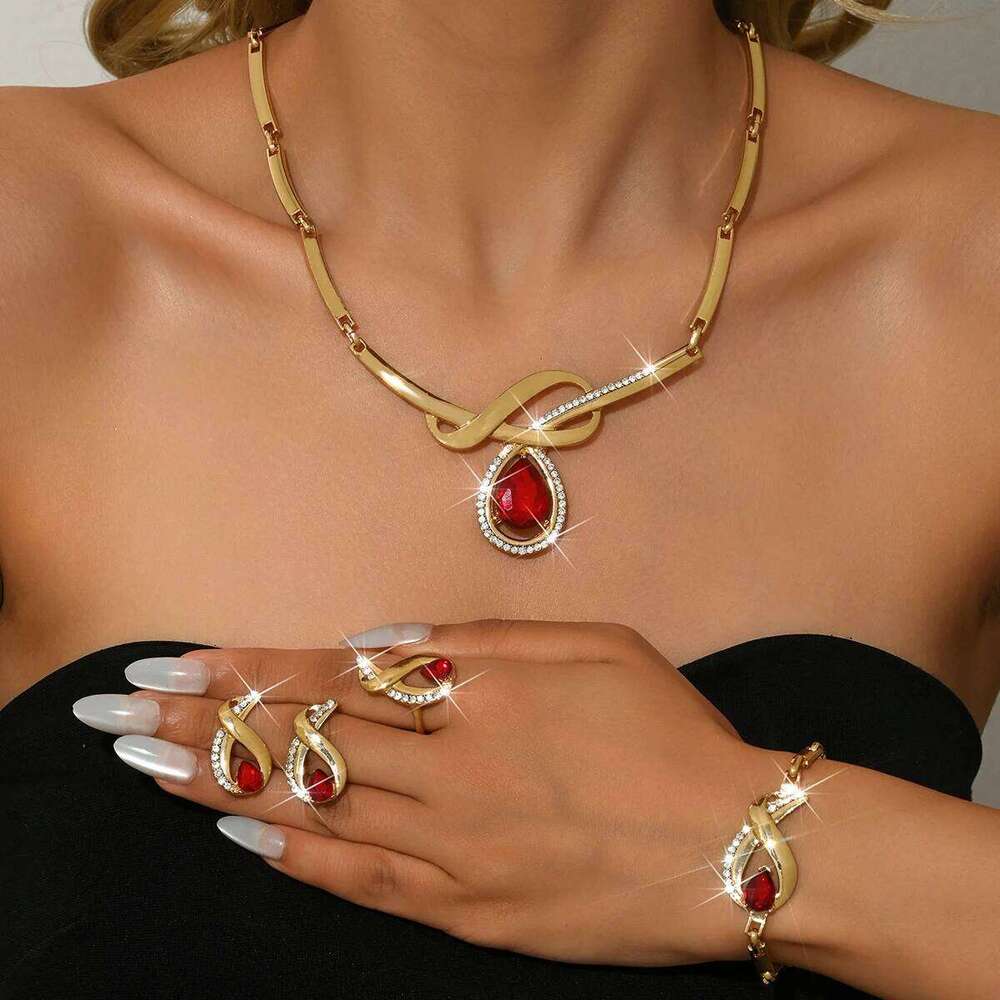 Cross border source fashion personalized alloy full diamond four piece jewelry set, wedding banquet dress, gift accessory Z260313