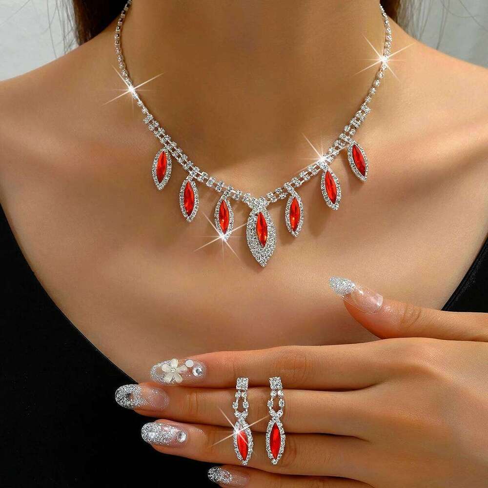 3PC Women's Fashion Copper Inlaid Claw Chain Water Drop Necklace Earrings Jewelry Set Wedding Party Festival Gift-8310 Z260313