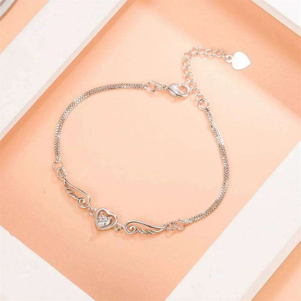 Purple Crystal Love Heart Stone Angel Wings Bracelets For Women Silver Color Chain Bracelet Wedding Jewelry Valentine's Day Gift Z260313