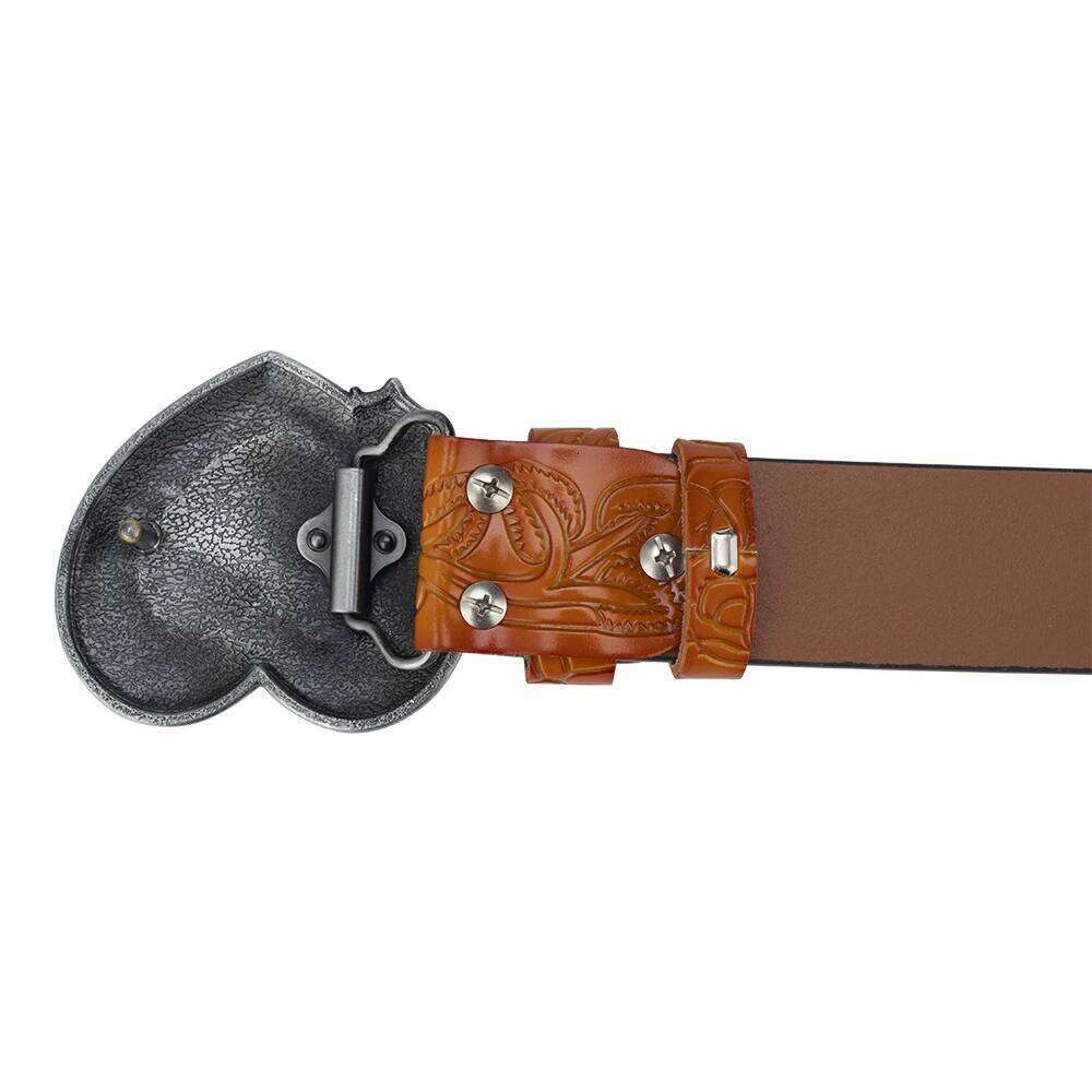 Embossed Leather Belt Flower Pattern for Women Red Heart Rose Fashion Z260226