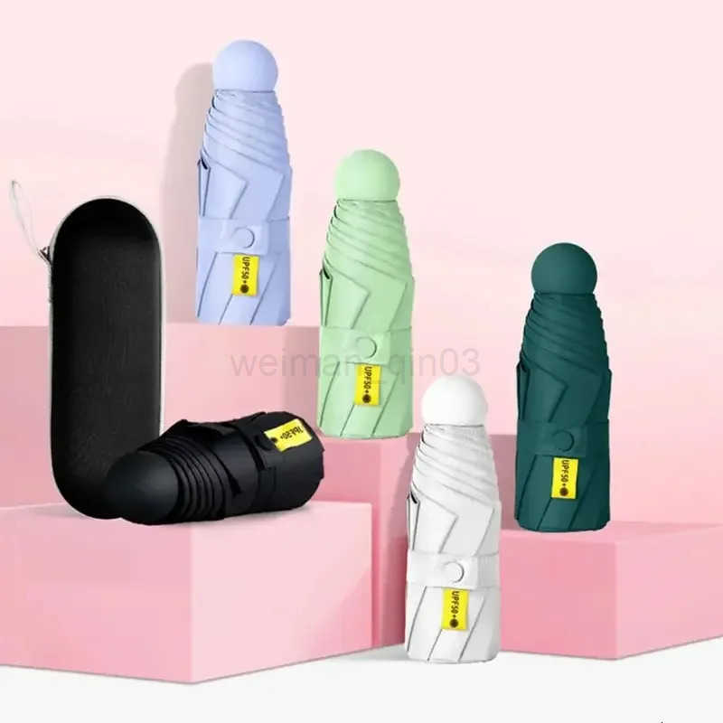 Multicolor 6-Ribs Ultra-Light Folding Travel Umbrella Compact Pocket-Sized Windproof Rainproof with Capsule Case H260314