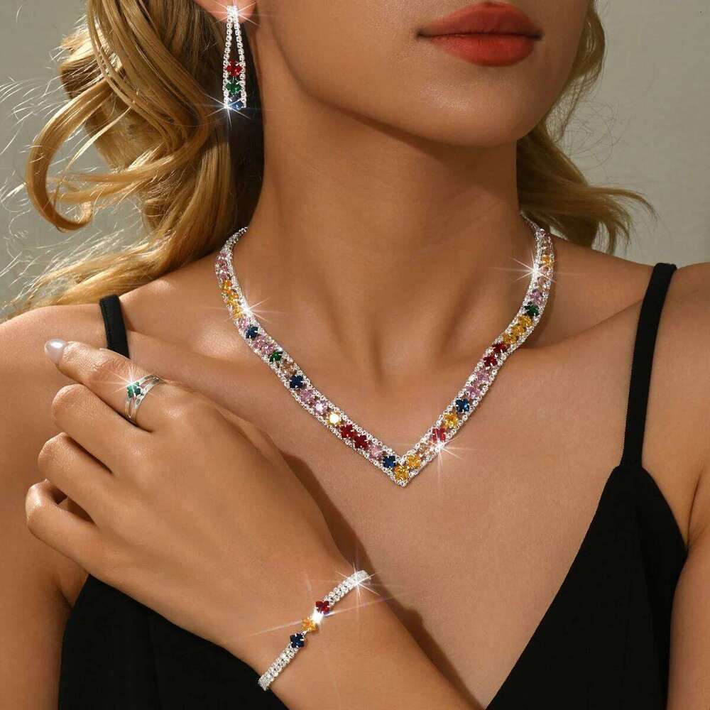 Elegant retro Korean style necklace, earring, bracelet, ring, four piece set, versatile and stylish accessory Z260313