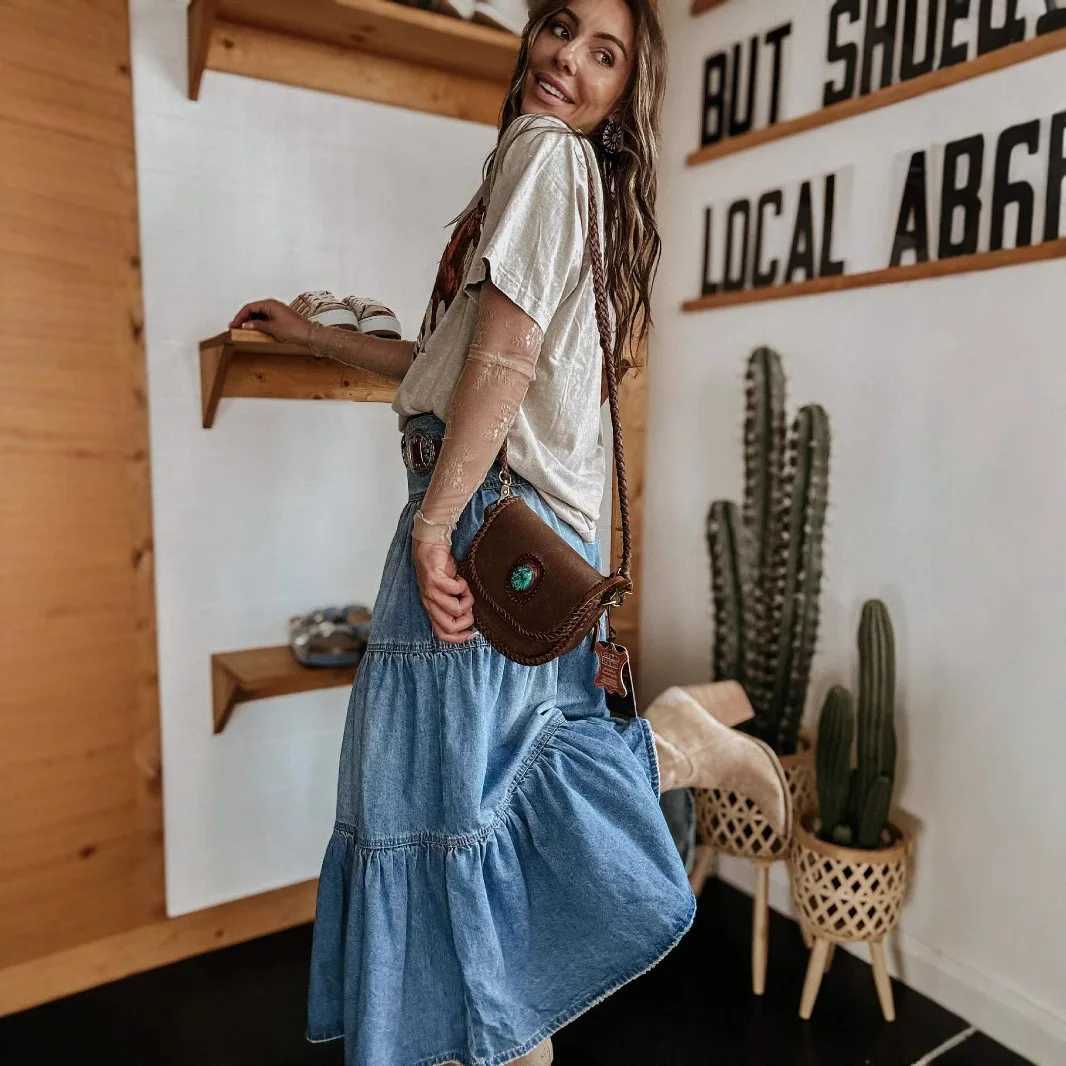 Bohemian Style Cowboy Skirt Women Personalized Street Fashion A-line Tiered Cake Denim Skirts All-match Commuting Clothing New M260314