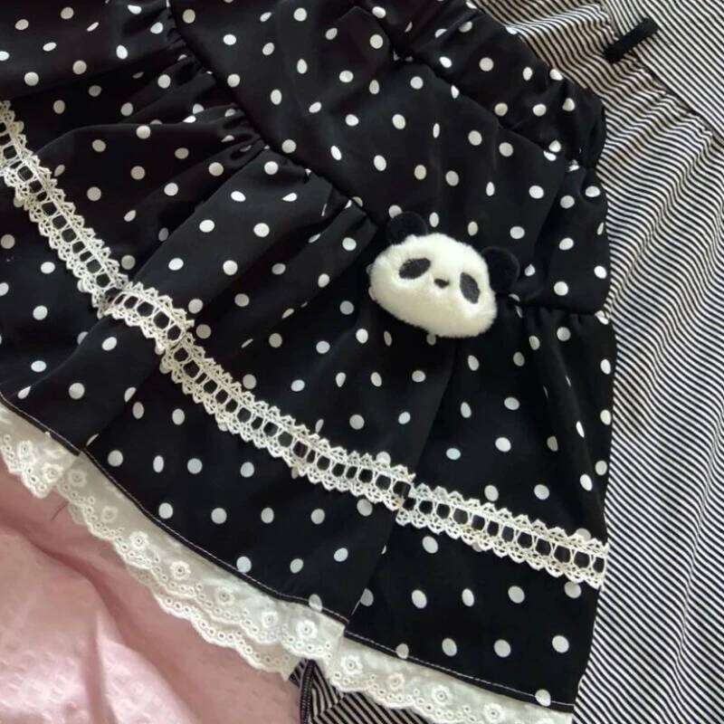 Japanese Black Polka Dot Mini Cake Skirt Summer Kawaii Design Sweet Cute Lace Skirts Harajuku Korea Chic Patchwork Outfits Z260314