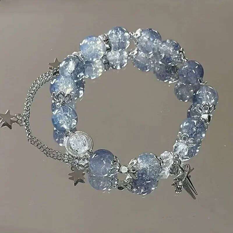 Niche Design Star Chain Tassel for Women Fantasy Blue Crystal Beads Elastic Rope Bracelet Best Friend Jewelry Gifts Z260313