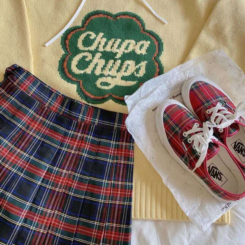 Plaid Pleated Mini Skirts For Women Casual Simple Korean Fashion Preppy Style Vintage Chic High Waist Faldas Hotsweet All-match Z260314