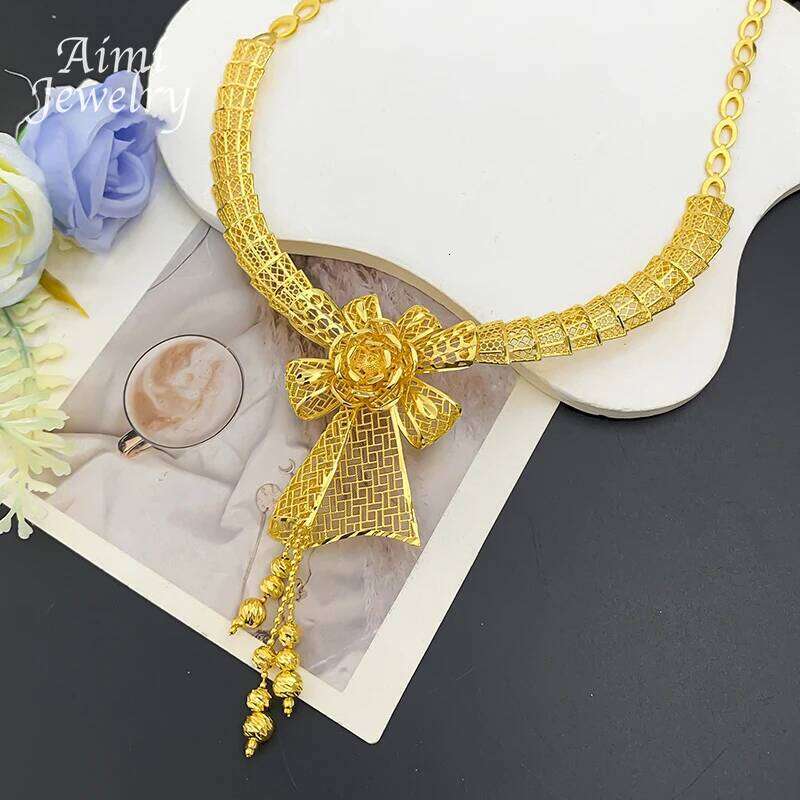 Italian Jewellery Sets Necklace with Drop Earrings Dubai 18K Gold Plated Jewelry Set for Women Fashion Wedding Party Gifts Z260313