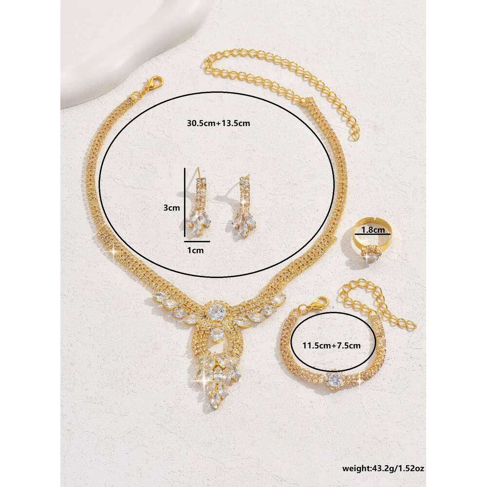 Bridal Fashion Angel Wings Water Drop Design Necklace Earrings Bracelet Ring Set Light Luxury Style Jewelry Z260313