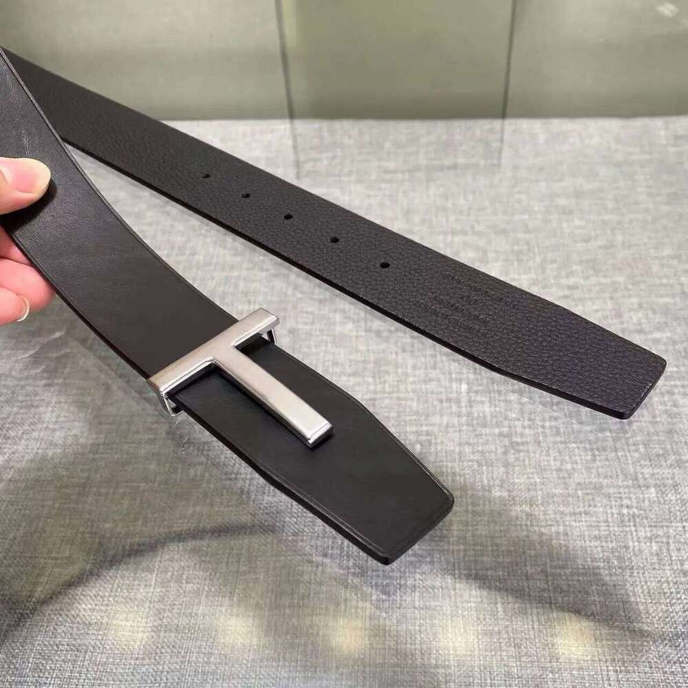 Double-Sided with Letter Buckle T-Shaped Fashionable Genuine Leather Stylish Men's Belt Workwear Z260226