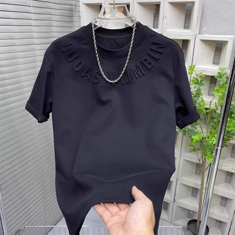 New Short Sleeve Crew Neck Pullover Top Korean Style Trendy Casual Letter Print Men's Designer T-shirt Polo Designer Hoodie Base Shirt