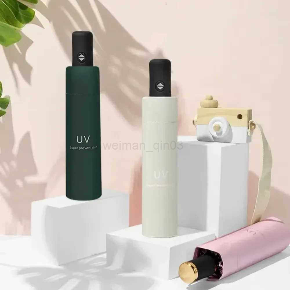 Automatic Portable Umbrella Black Rubber Sunscreen Sunshade Umbrella Ultra Light Sun Protection Umbrellas Travel Fold Rain Gear H260314