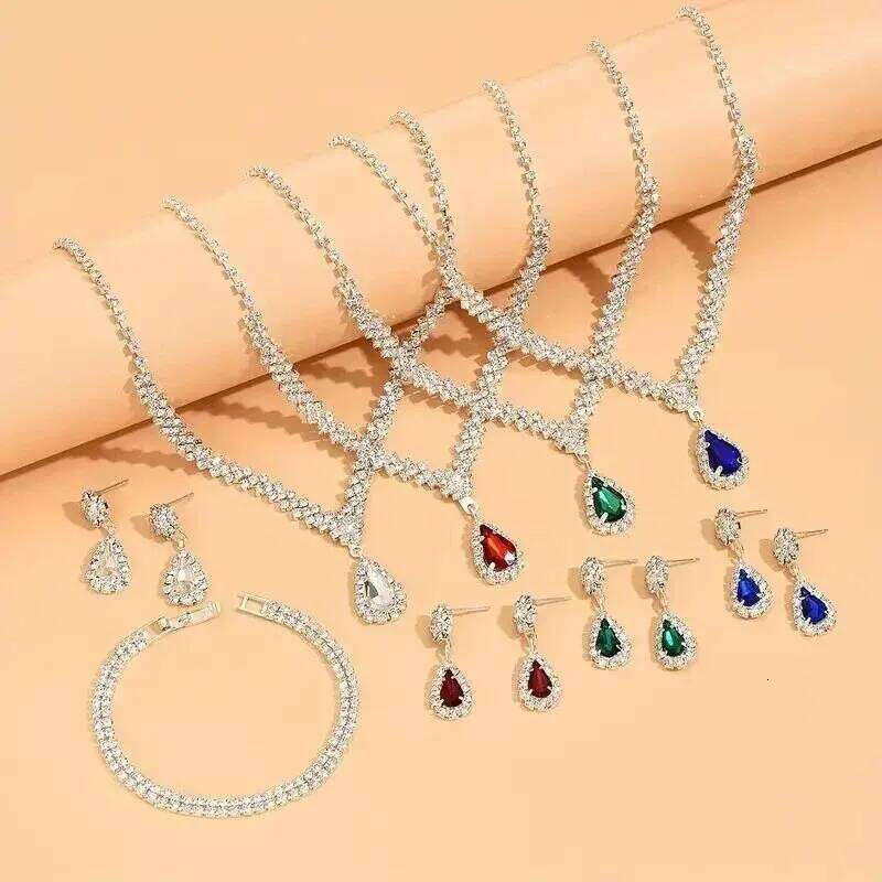 4 Pieces Of Women's Wedding Accessories, Earrings, Necklaces, Bracelets, Bridal Jewelry Sets, Banquet And Party Accessories-8071 Z260313