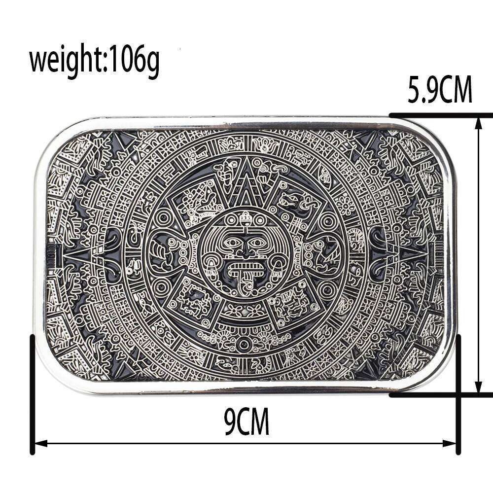 Aztec Calendar Alloy Buckle Eembossed Leather Belt Leisure Fashion Z260226