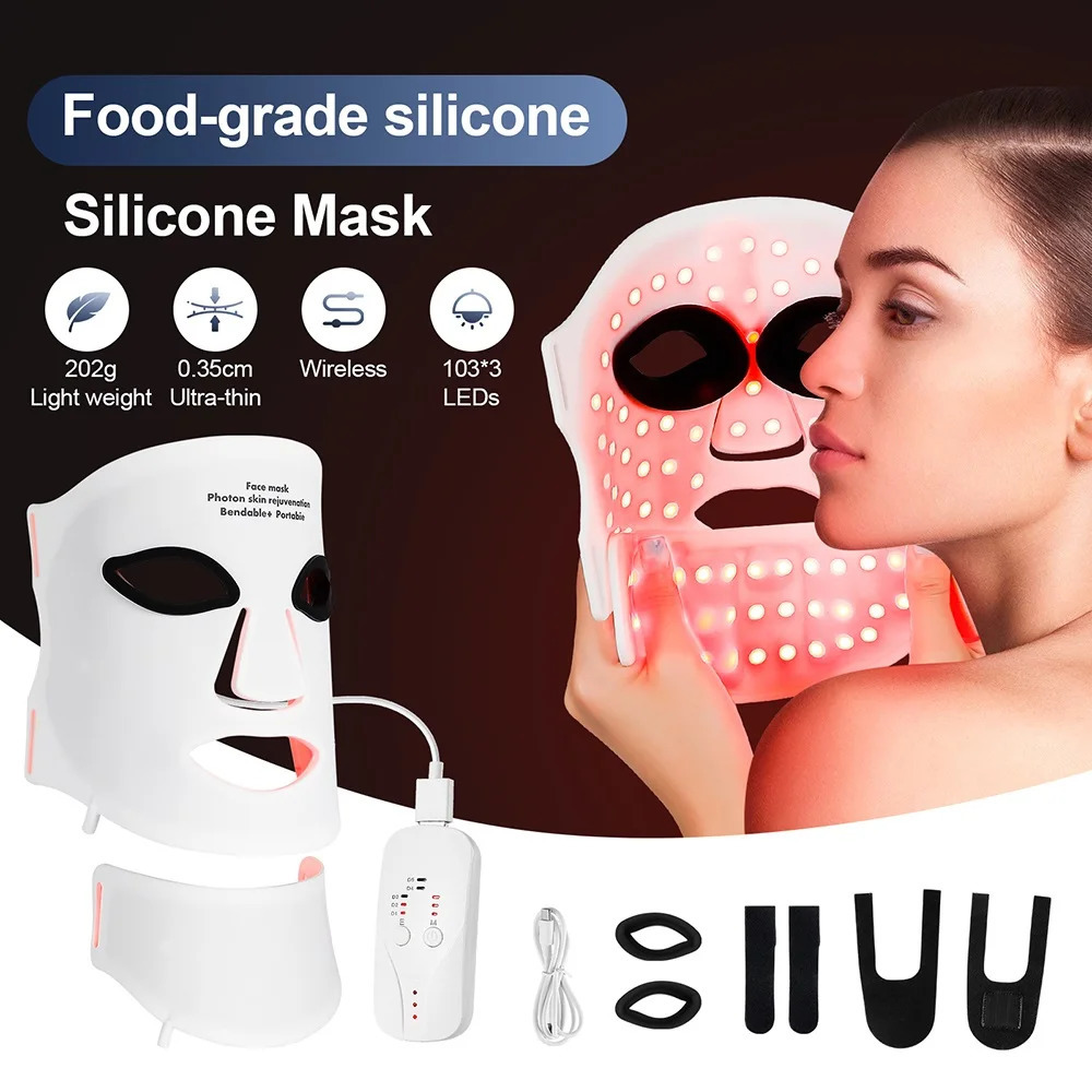 Silicone LED Mask Face With Neck 7 Colors LED Pon Red Light Infrared Flexible Facial Mask Skin Wireless Use 260309