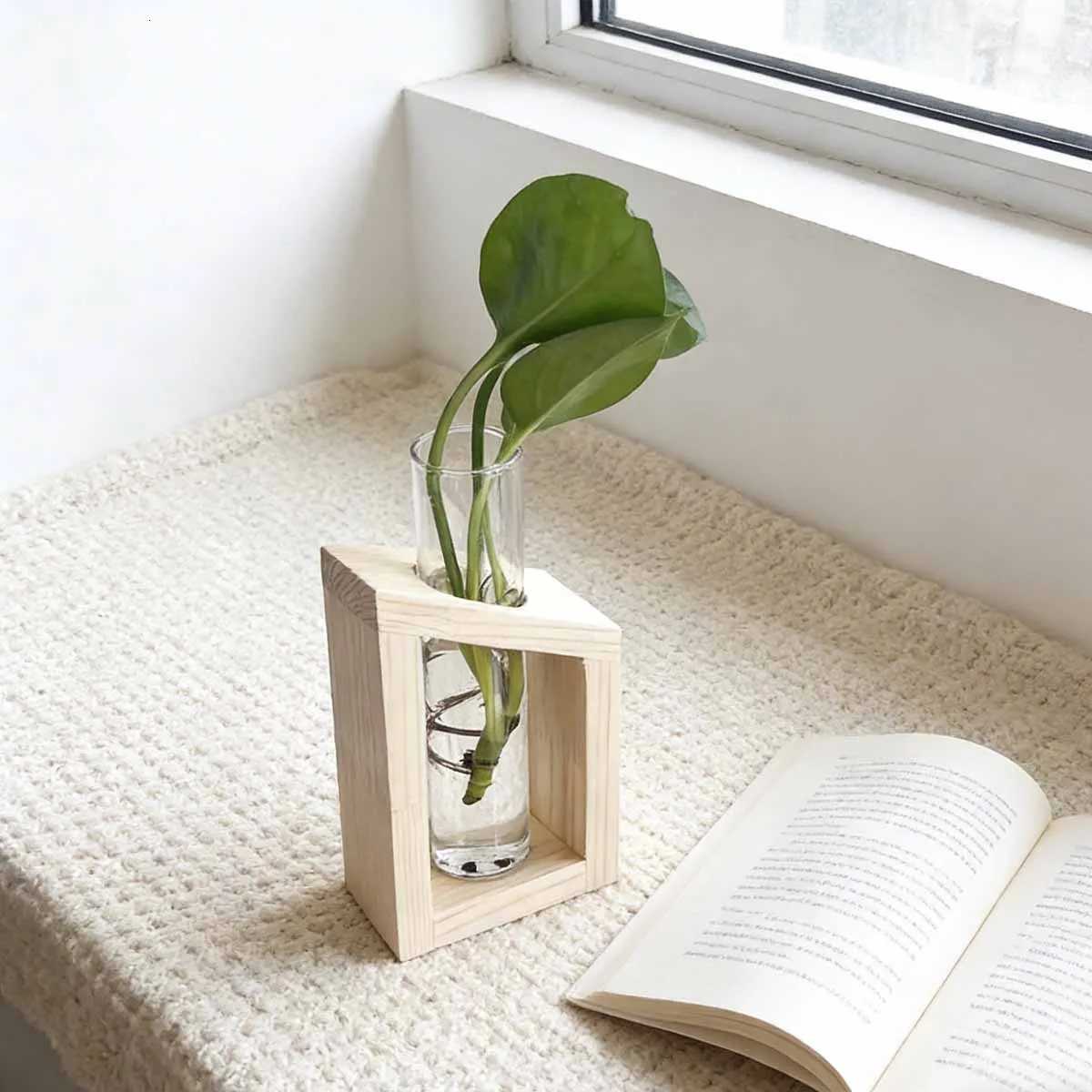 1pc-Minimalist Nordic Home Test Tube Glass Vase Creative Desk Hydroponic Plants Wooden Flower Utensils Decoration Y260314