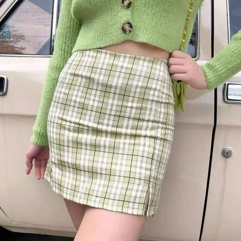 Hip Short Summer High Waist Plaid Wrap Bodycon Basic Harajuku Sexy Skirt Korean Style Women Clothing Z260314