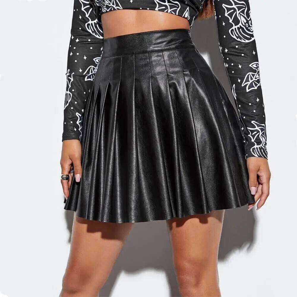 Soft Stylish Women's Faux Leather Pleated Skirt High Waist A-line Design Loose Hem for Clubwear Parties Z260314